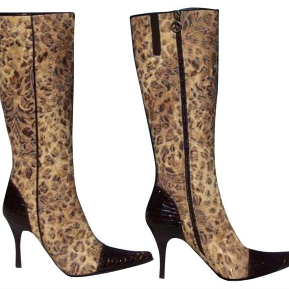 Donald Pliner Bronze Black Brown Gator Leather Leopard Tapestry Boot $495 NWT - Picture 1 of 5